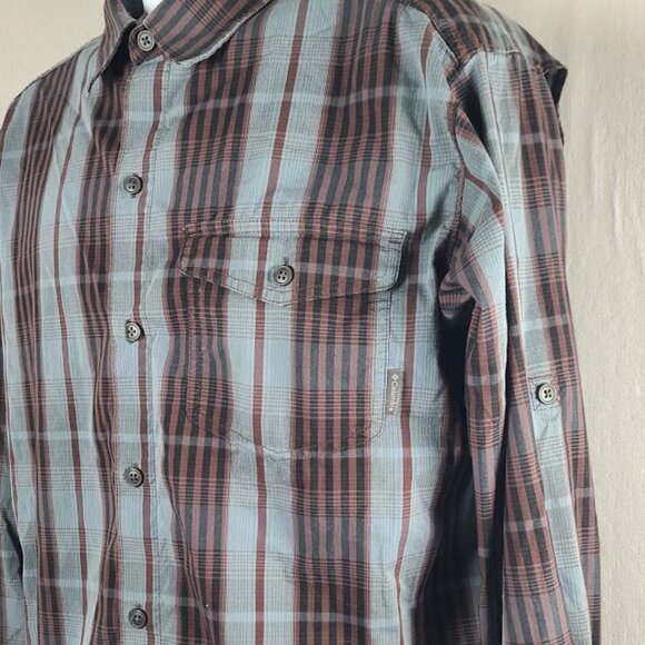 Columbia Men's Brown Blue Plaid Classic Long Sleeve Button-Front Shirt Size L - Picture 3 of 13